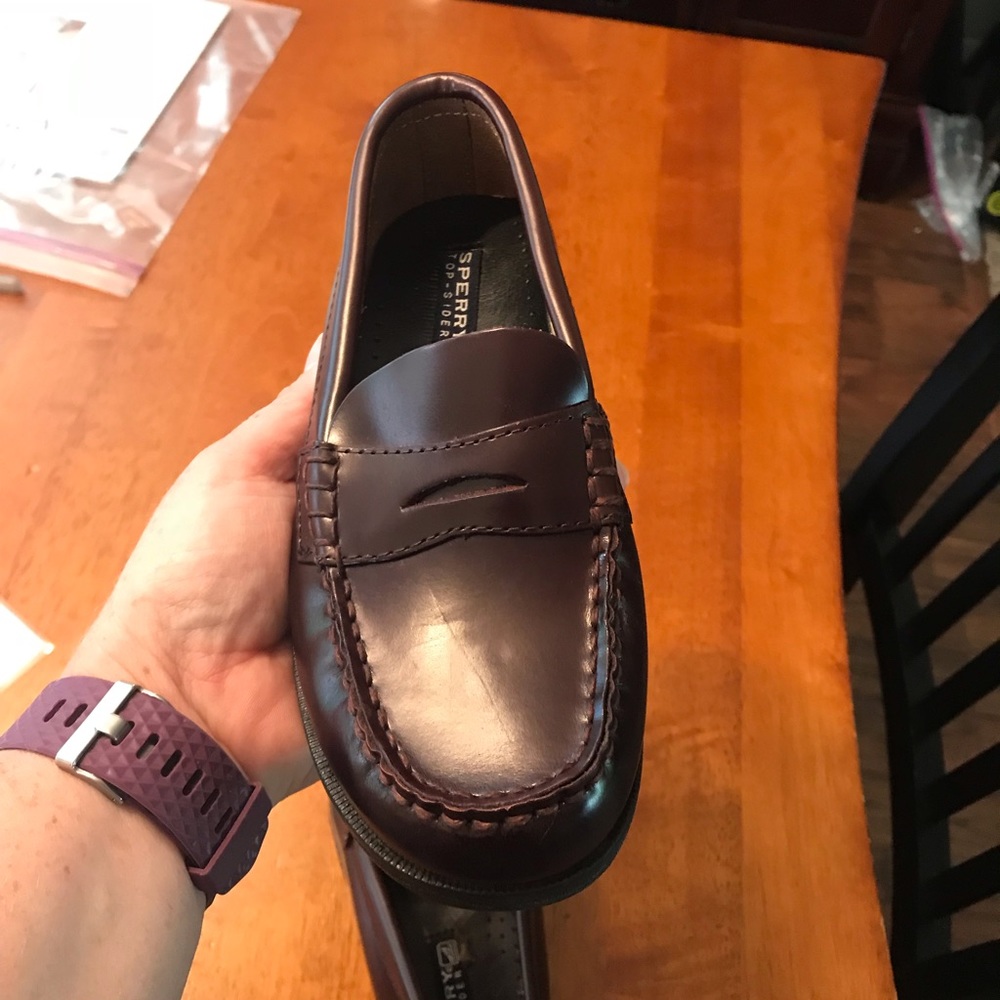 dark brown Sperry boys loafers